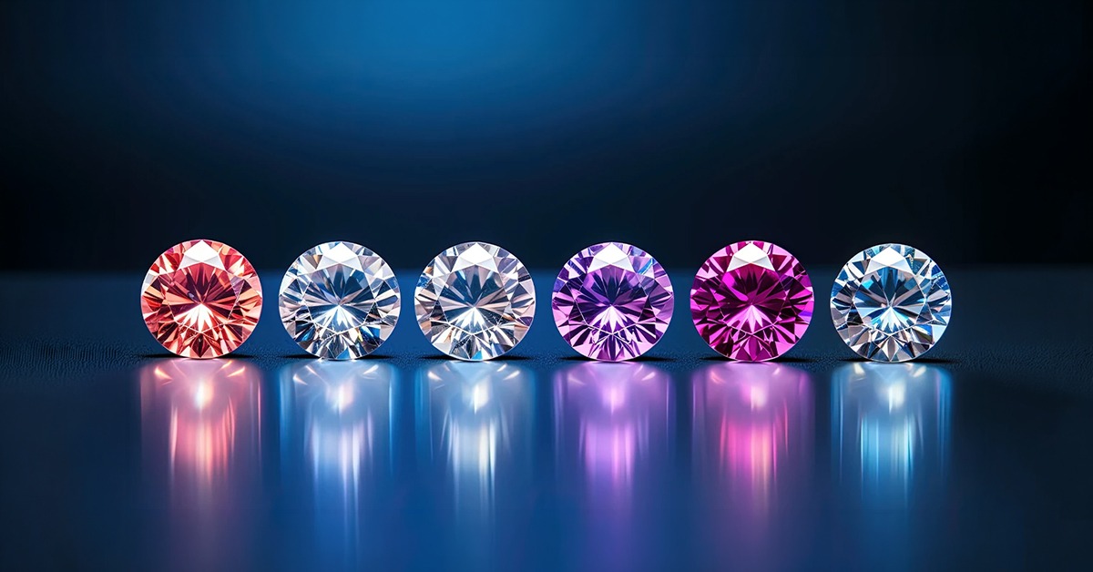 Lab-grown diamonds and colored gemstones representing Dubai's position in the $59.2 billion gemstone market
